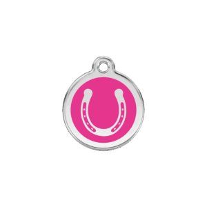 Médaille chat Fer à cheval Rose vif S 20mm