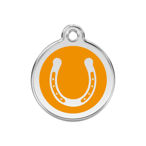 Médaille chien fer à cheval orange M 30mm émail et acier inoxydable