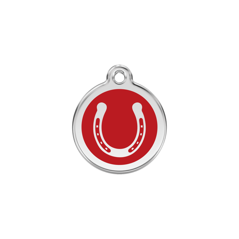 Vue avant - Médaille personnalisable Red Dingo Émail/Acier inoxydable - Fer à cheval - Rouge - Taille S