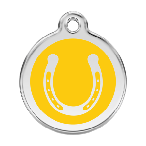 Médaille chien fer à cheval jaune Taille L émail et acier inoxydable