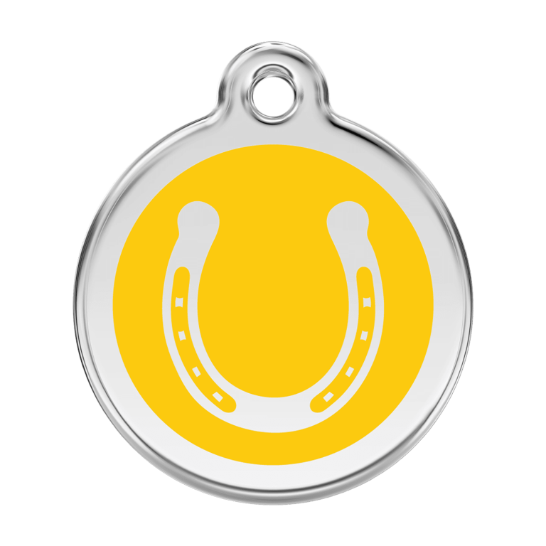 Vue avant - Médaille personnalisée pour chien Red Dingo Émail et acier inoxydable Jaune Taille L 38.00mm