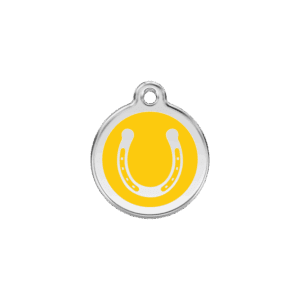 Médaille chat Fer à cheval Jaune S 20mm 7g Émail et acier inoxydable