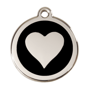 Médaille chien cœur noir en émail et acier inoxydable Taille L