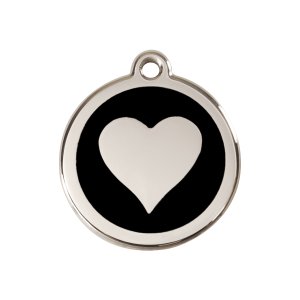Médaille chien cœur noir Taille M en émail et acier inoxydable