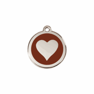 Médaille chat ou petit chien cœur brun S 20mm émail et acier inoxydable