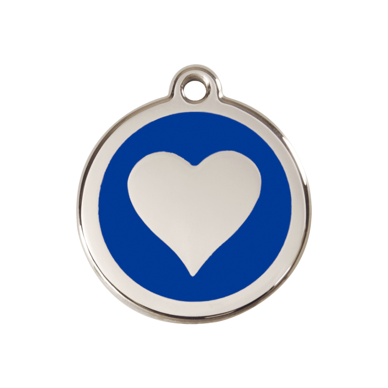 Vue avant - Médaille personnalisée Red Dingo cœur bleu foncé - Taille M pour chien - Réf : 01-HT-DB-ME