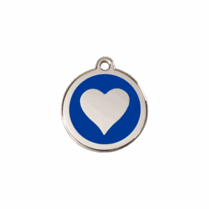 Médaille chat ou petit chien cœur bleu foncé S 20mm émail et acier inoxydable