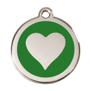 Médaille chien cœur vert en émail et acier inoxydable L