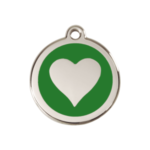 Médaille chien cœur vert en émail et acier inoxydable M
