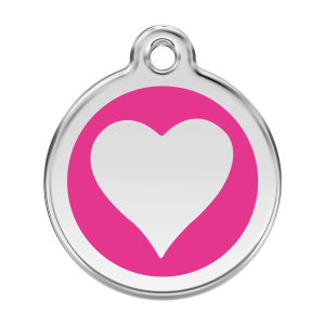 Médaille chien cœur rose vif L en émail et acier inoxydable