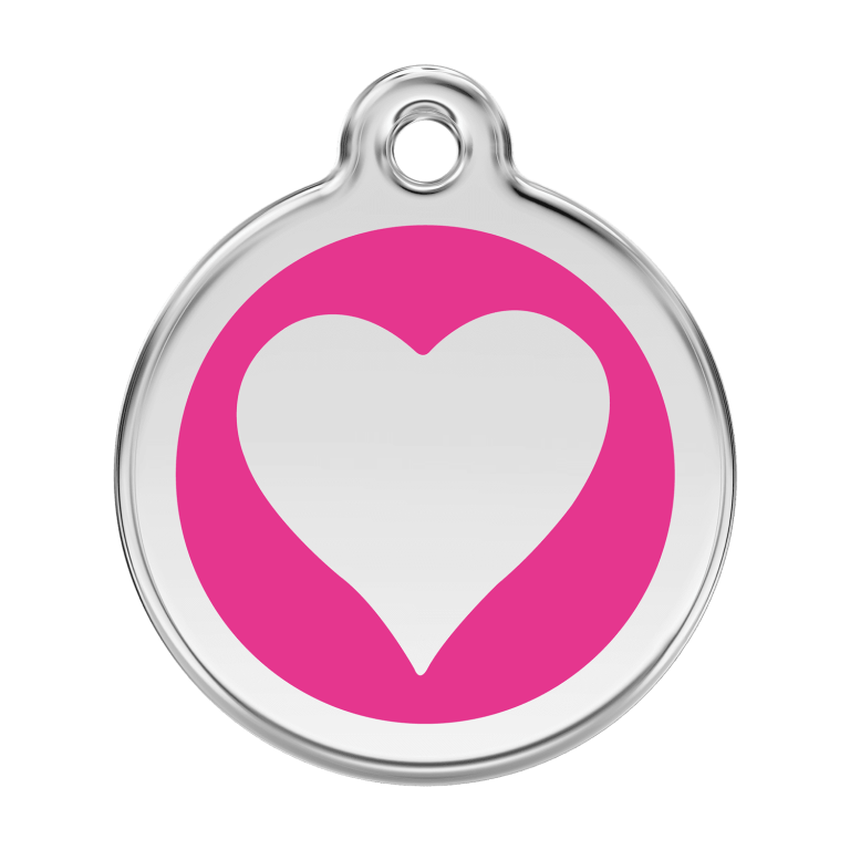 Vue avant - Médaille personnalisable Red Dingo Émail et acier inoxydable - Motif cœur - Rose vif - Taille L
