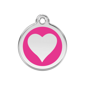Médaille chien cœur rose vif en émail et acier inoxydable taille M