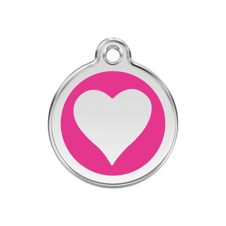 Vue avant - Médaille personnalisée pour chien Red Dingo cœur rose vif en émail et acier inoxydable - Taille M