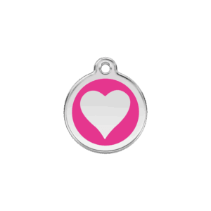 Médaille chat cœur S émail rose vif