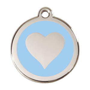 Médaille chien cœur bleu clair Taille L en émail et acier inoxydable