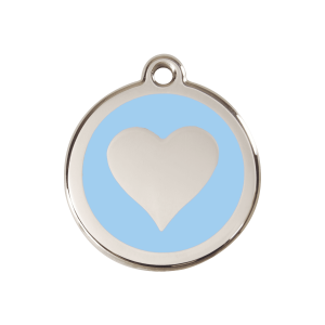 Médaille chien cœur bleu clair M 30mm émail et acier inoxydable