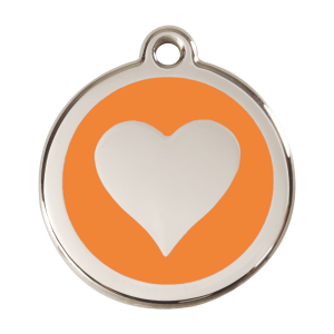Médaille chien cœur orange taille L en émail et acier inoxydable