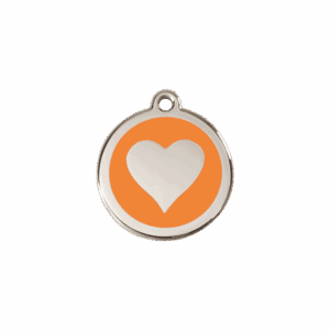 Médaille chat ou petit chien cœur orange S 20mm émail et acier inoxydable