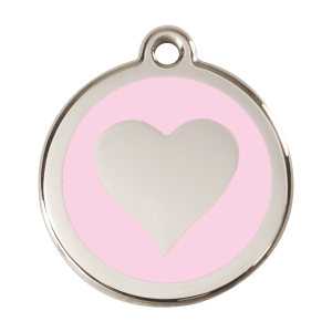 Médaille chien cœur rose L émail et acier inoxydable