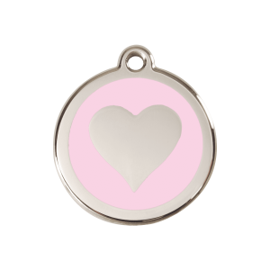 Médaille chien cœur Rose M 30mm émail et acier inoxydable
