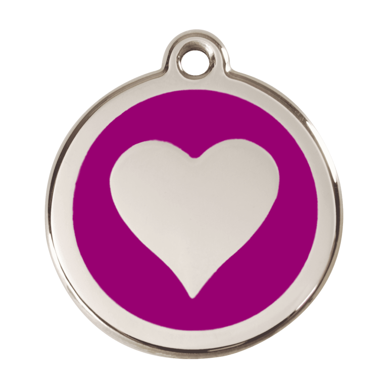 Vue avant - Médaille personnalisée pour chien Red Dingo cœur violet taille L - Enamel et acier inoxydable