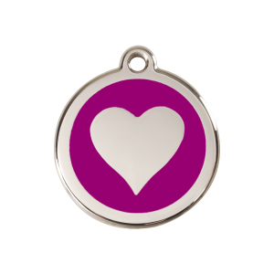 Médaille chien cœur violet en émail et acier inoxydable M