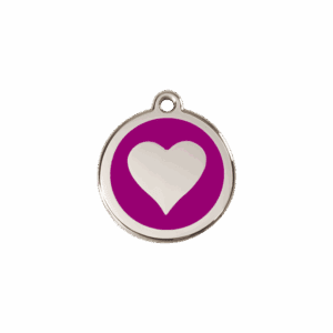 Médaille chat cœur violet S 20mm émail et acier inoxydable