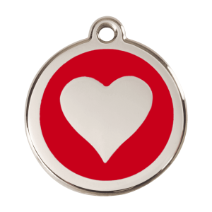 Médaille chien cœur rouge en émail et acier inoxydable L