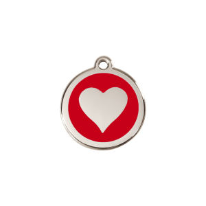 Médaille chat cœur rouge S émail et acier inoxydable
