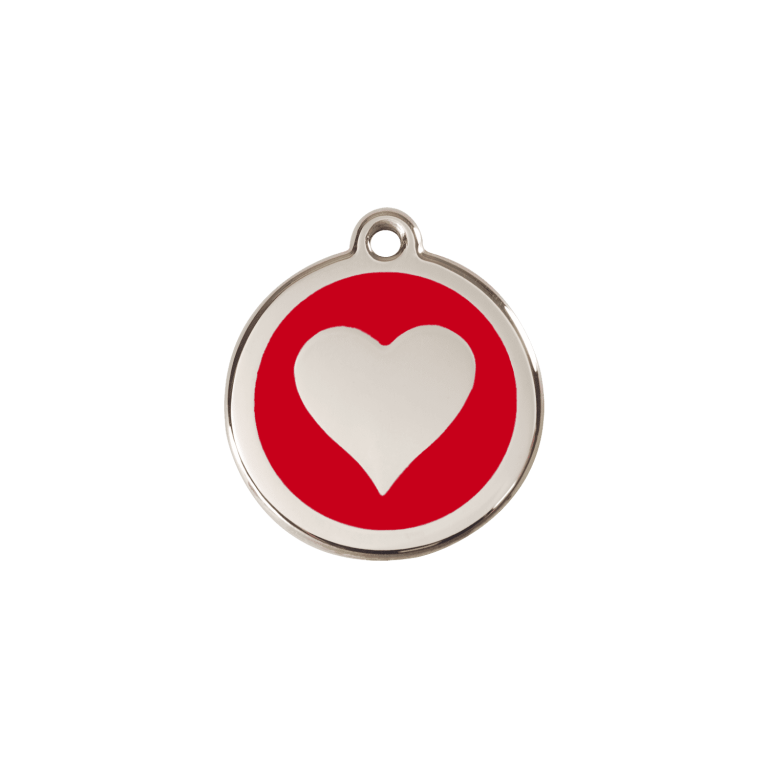 Vue avant - Médaille personnalisée Red Dingo cœur rouge émail et acier inoxydable - Taille S pour chat ou petit chien