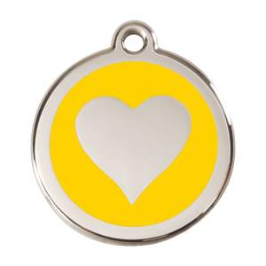 Médaille chien cœur jaune en émail et acier inoxydable Taille L