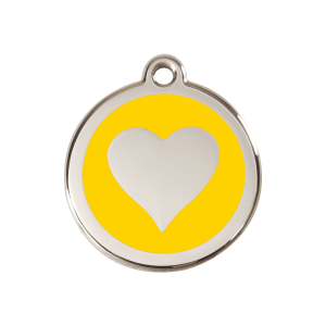 Médaille chien cœur jaune taille M en émail et acier inoxydable