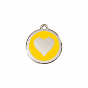 Médaille chat ou petit chien cœur jaune S 20mm émail et acier inoxydable