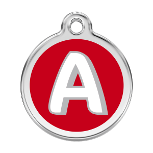 Médaille chien Lettre A rouge Taille L émail et acier inoxydable