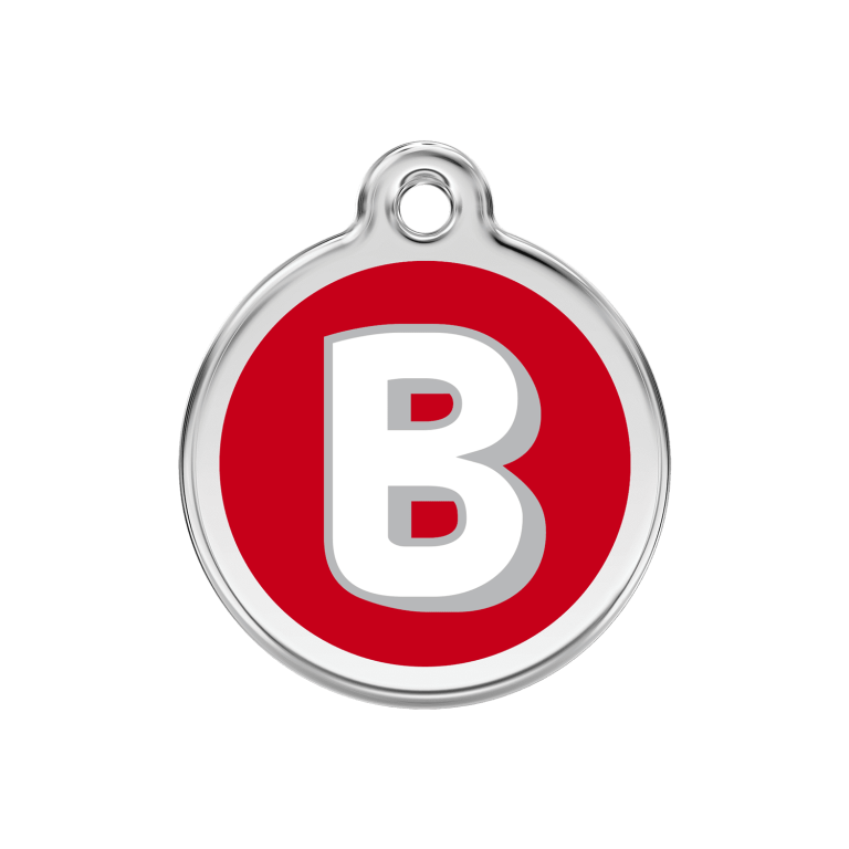 Vue avant - Médaille personnalisable Red Dingo Émail et acier inoxydable - Lettre B - Rouge - Taille M