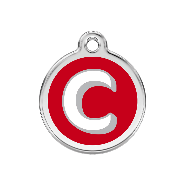 Vue avant - Médaille personnalisée pour chien Red Dingo - Lettre C - Rouge - Taille M - 30.00mm