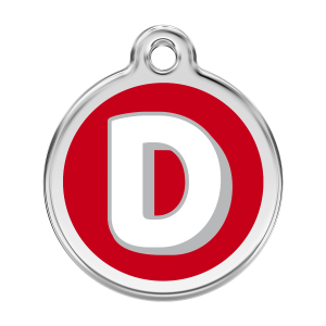 Médaille chien lettre alphabétique D rouge Taille L