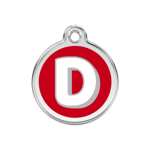 Médaille chien lettre alphabétique D rouge Taille M