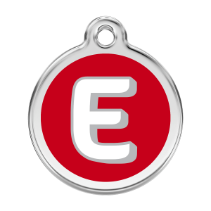 Médaille chien lettre alphabétique E rouge Taille L
