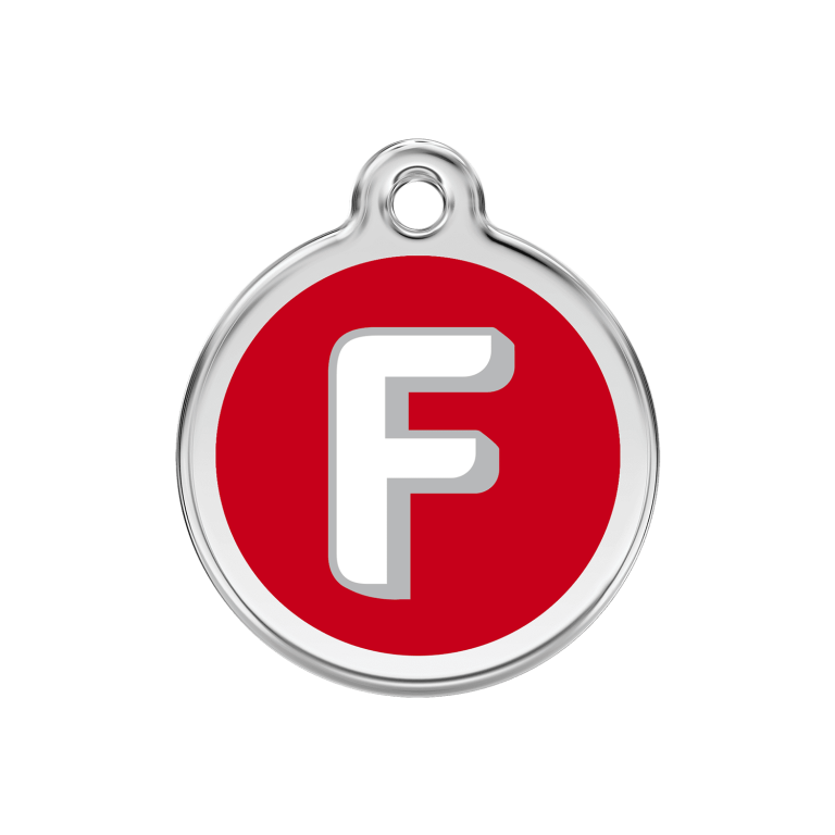Vue avant - Médaille personnalisée pour chien/chat Red Dingo - Lettre F - Rouge - Taille M - 30.00mm