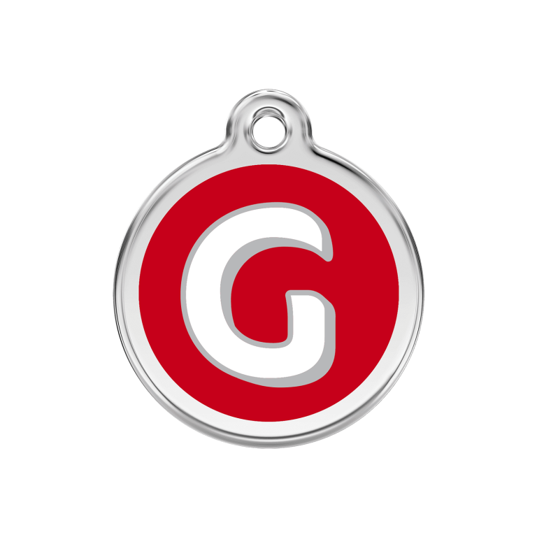 Vue avant - Médaille personnalisée Red Dingo Émail et acier inoxydable - Lettre G - Rouge - Taille M