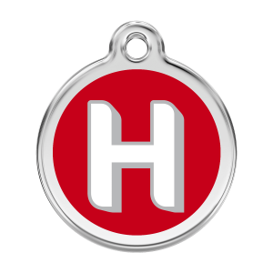 Médaille chien Lettre alphabétique H Rouge Taille L
