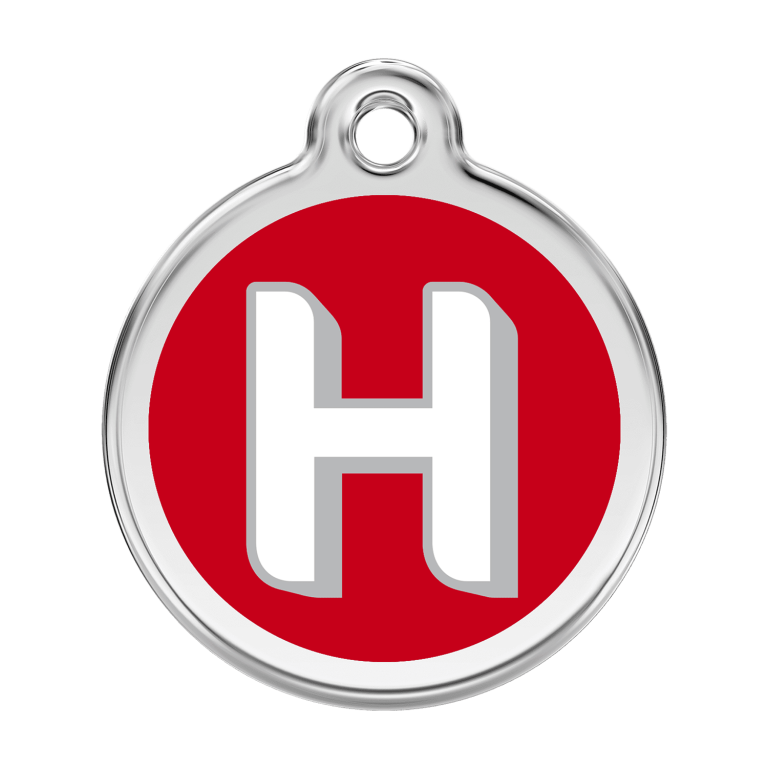 Vue avant - Médaille personnalisée pour chien Red Dingo H rouge en émail et acier inoxydable - Taille L