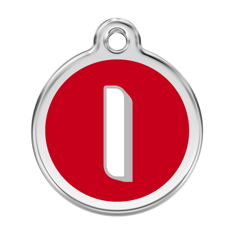 Vue avant - Médaille personnalisée Red Dingo Émail et acier inoxydable - Lettre I - Rouge - Taille L