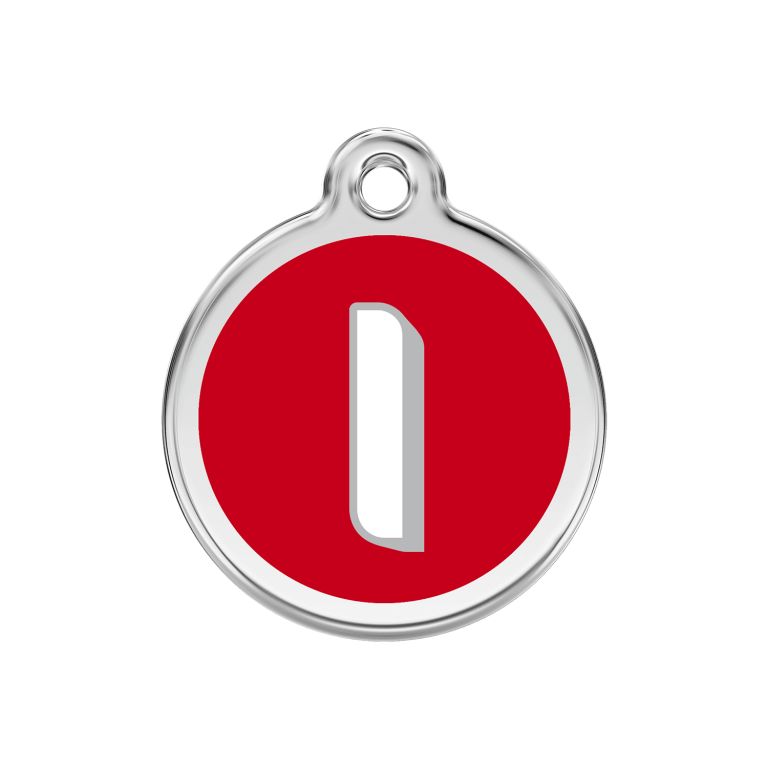 Vue avant - Médaille personnalisée pour chien Red Dingo Émail et acier inoxydable - Lettre I - Rouge - Taille M