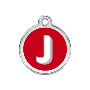 Médaille chien Lettre alphabétique J Rouge Taille M