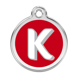 Médaille chien lettre alphabétique K - Rouge - Taille L