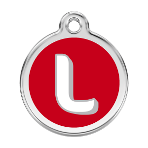 Médaille chien Lettre L émail rouge Taille L