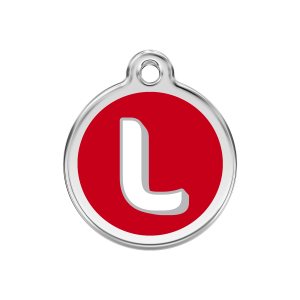 Médaille chien Lettre alphabétique L émail rouge Taille M