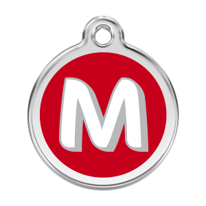 Médaille chien Lettre M rouge Taille L émail et acier inoxydable